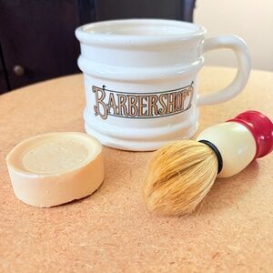 Vintage Barbershop Shaving Mug with Brush and vintage Colgate Round Soap